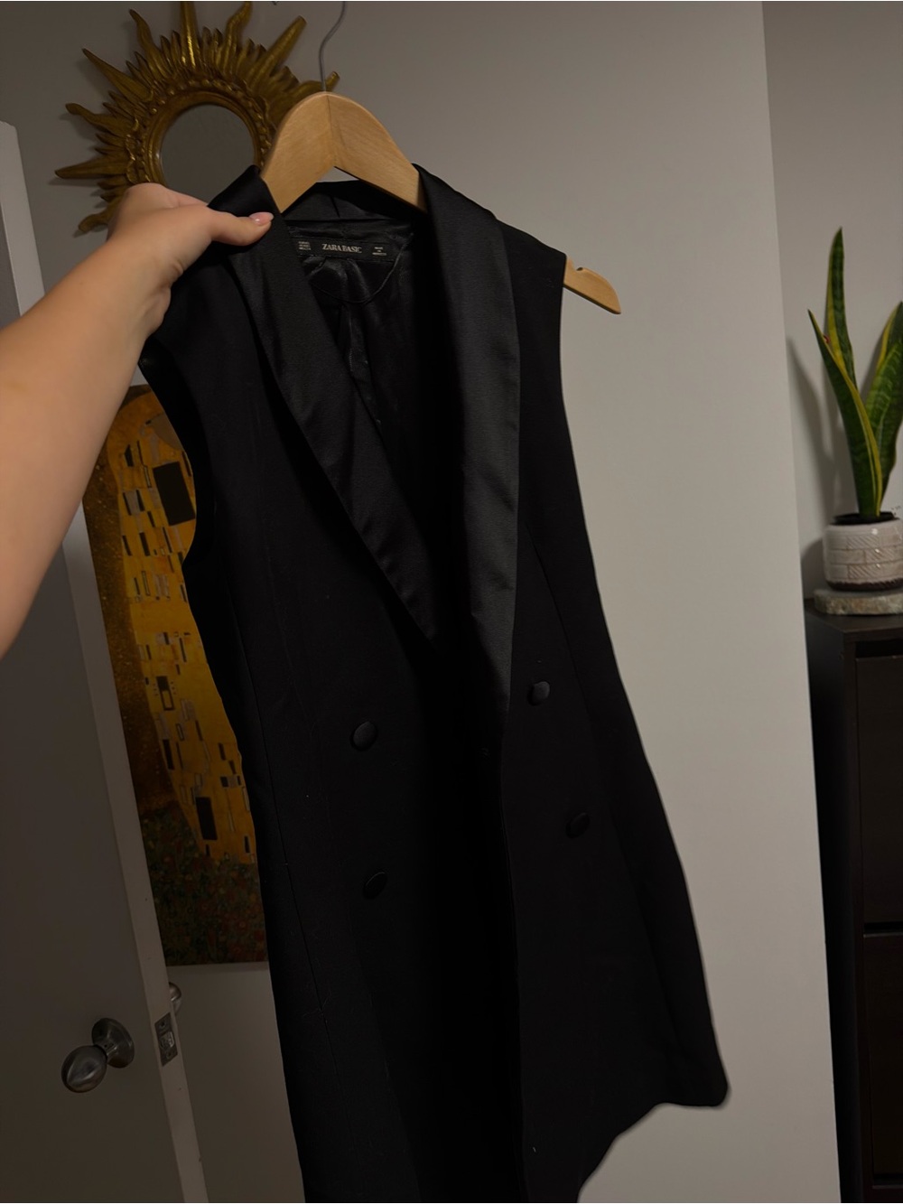 Zara Black Double-Breasted Sleeveless Blazer Vest with Satin Lapel